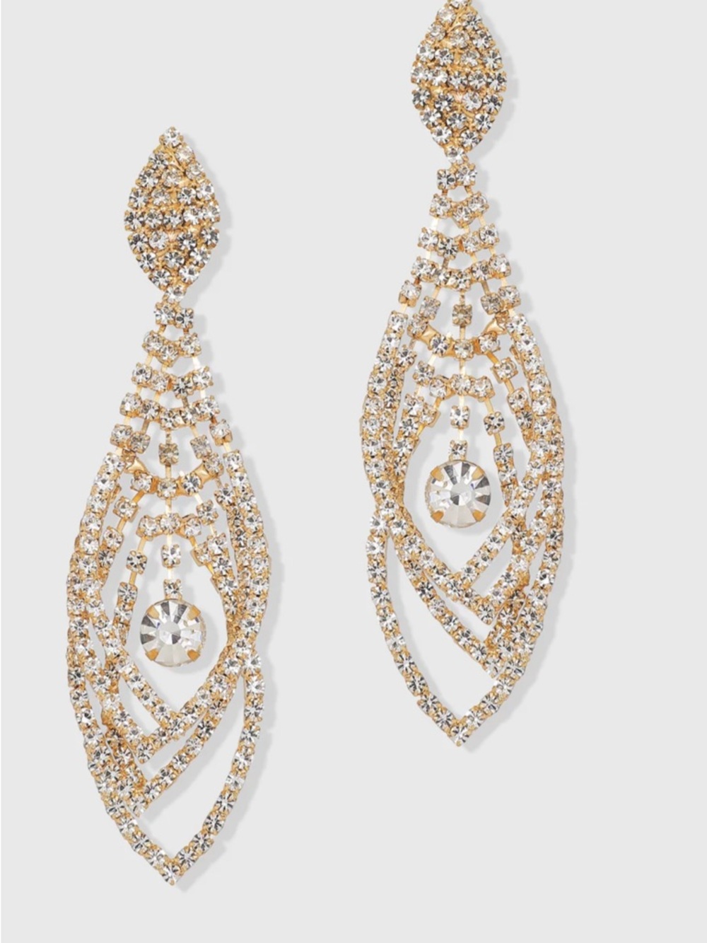 Gold-tone Crystal Drop Earrings - Elegant Rhinestone Chandelier